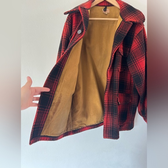 Sportwear Vintage 1940s Red Plaid Wool Button Front Hunting Jacket Size 44 - Picture 4 of 15